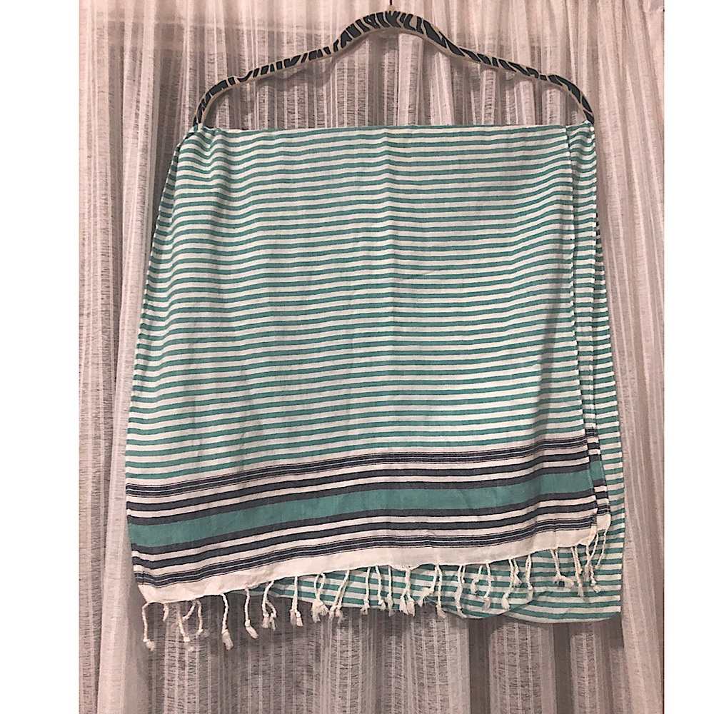 Green and White Striped Scarf